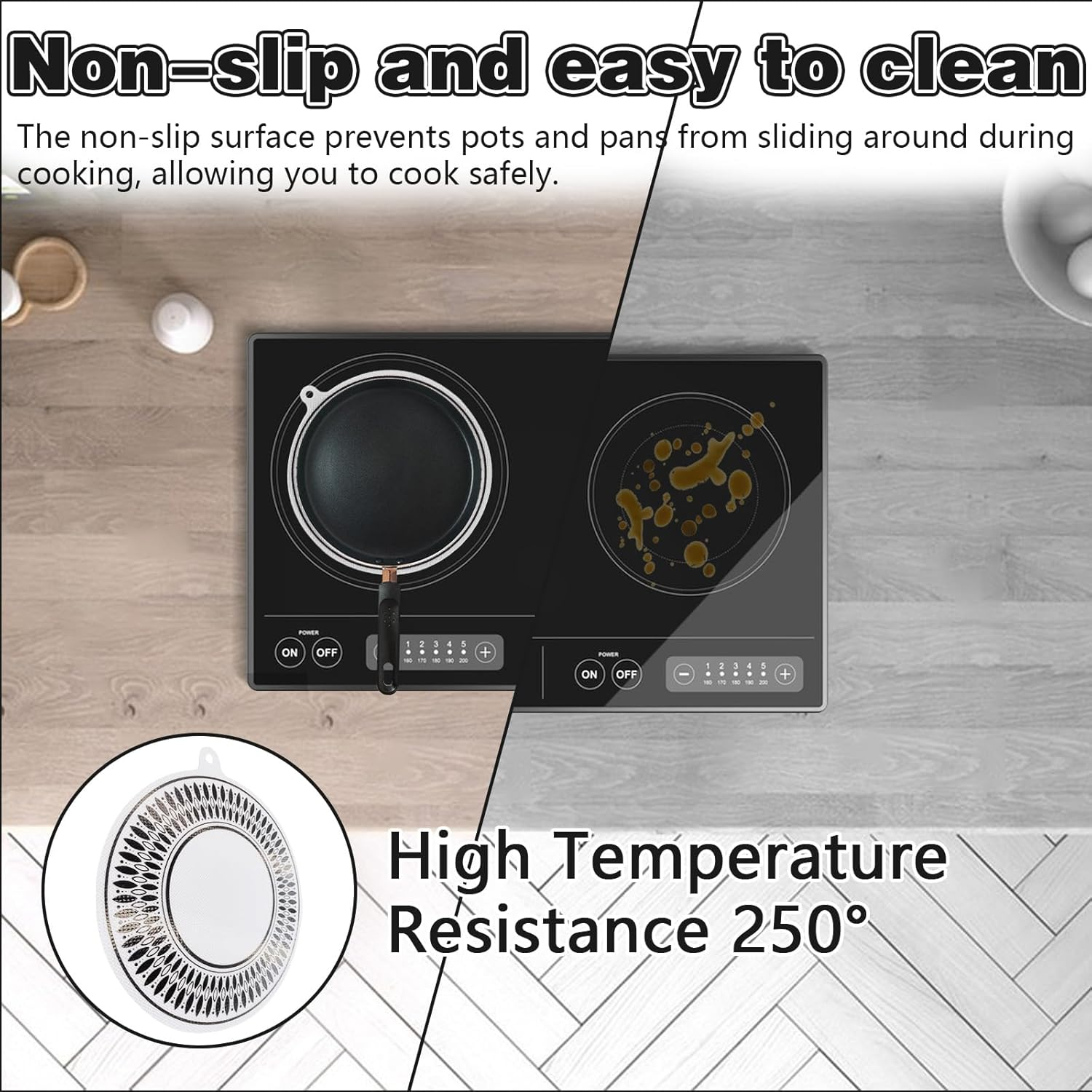 2Pcs Induction Cooktop Mat, Induction Cooktop Protector Mat, Multifunctional Silicone Mats for Cooktop Cover (24Cm) image number 1