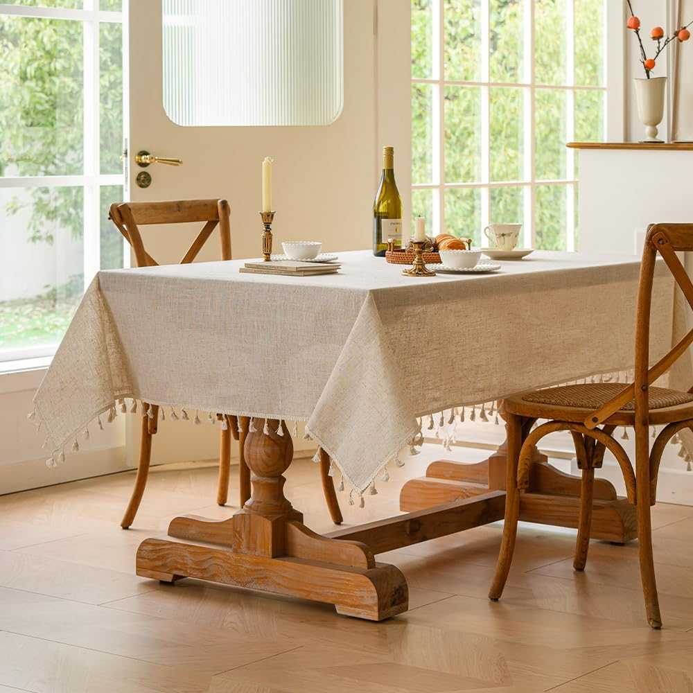 Anaado Ramadan Cotton Linen Large Table Cloth for Dining Table 14 Seater, Long Table Cover Picnic,Party, Tabletop Decorations, Beige,60''X142'' image number 6