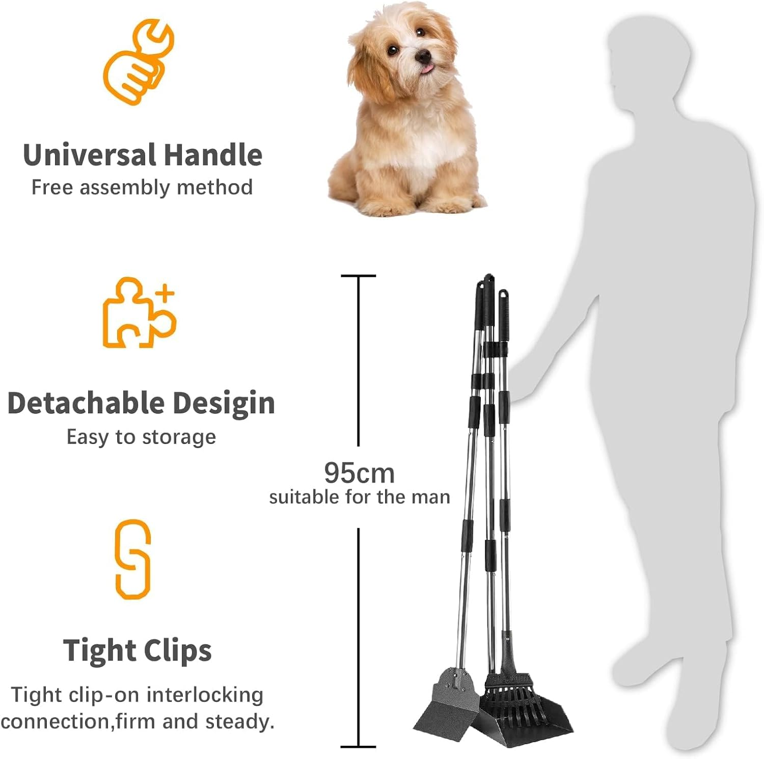 Pooper Scooper, Long Handle Dog Pooper Scooper, Heavy Duty Stainless Steel Rake with Tray & Spade Set for Pet Waste Removal, for Grass, Dirt or Gravel image number 2