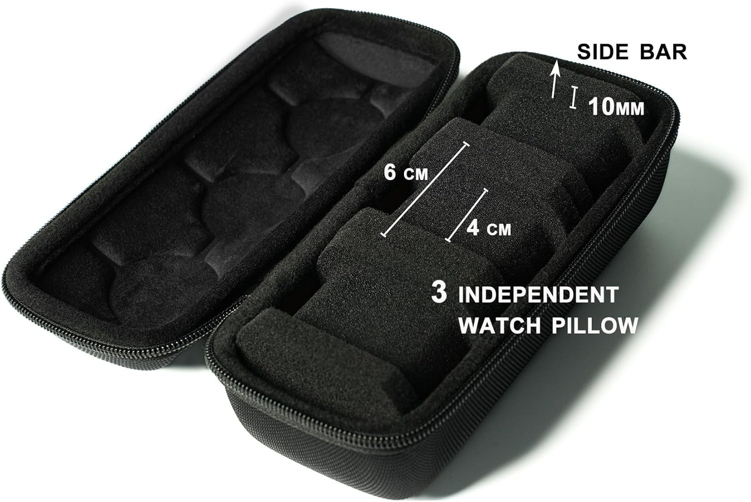 SAFEBUDDY Watch Travel Roll Case Box for 3 Watches, Hard Safe Transfer Case with Soft Protective Pillow,Fit Most Watches up to 60Mm Face(3Slot) image number 3