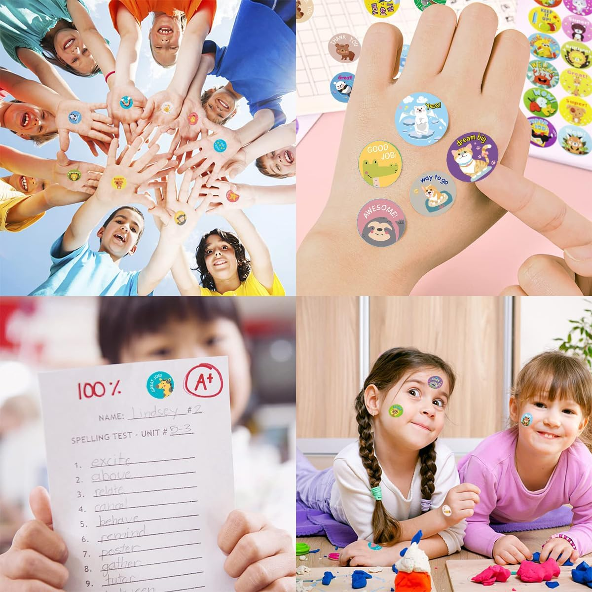 KALYRON 2000 Pcs Animal Reward Stickers,Fun Cartoon Bonus Stickers with Motivational Phrases, Perfect for Teachers, Students & Classroom Awards (Assorted Designs 4 Rolls image number 6