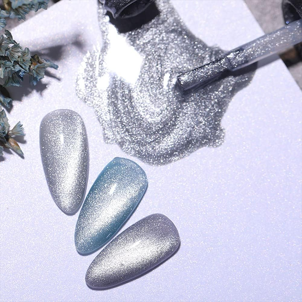 MIZHSE Universal Silver Cat Eye Gel Nail Polish, Magnetic Gel Polish Shiny Glitter Nail Gel with Magnet Stick, 10 Ml Galaxy Cateye Nail Polish Soak off UV/LED Nail Art Salon Manicure DIY at Home - Hot Pink image number 2