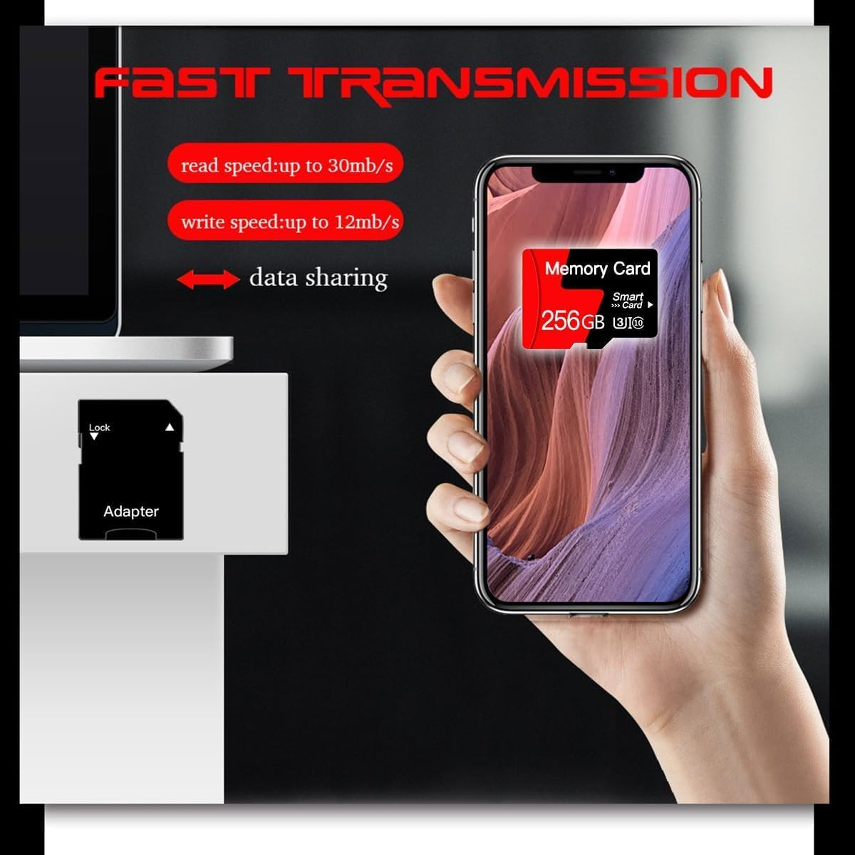 Micro Card 256GB 2 Pack Memory Card Compatible High Speed for 4K UHD Video, A1 U3 C10 Micro XC Card with 2 Adapter image number 6