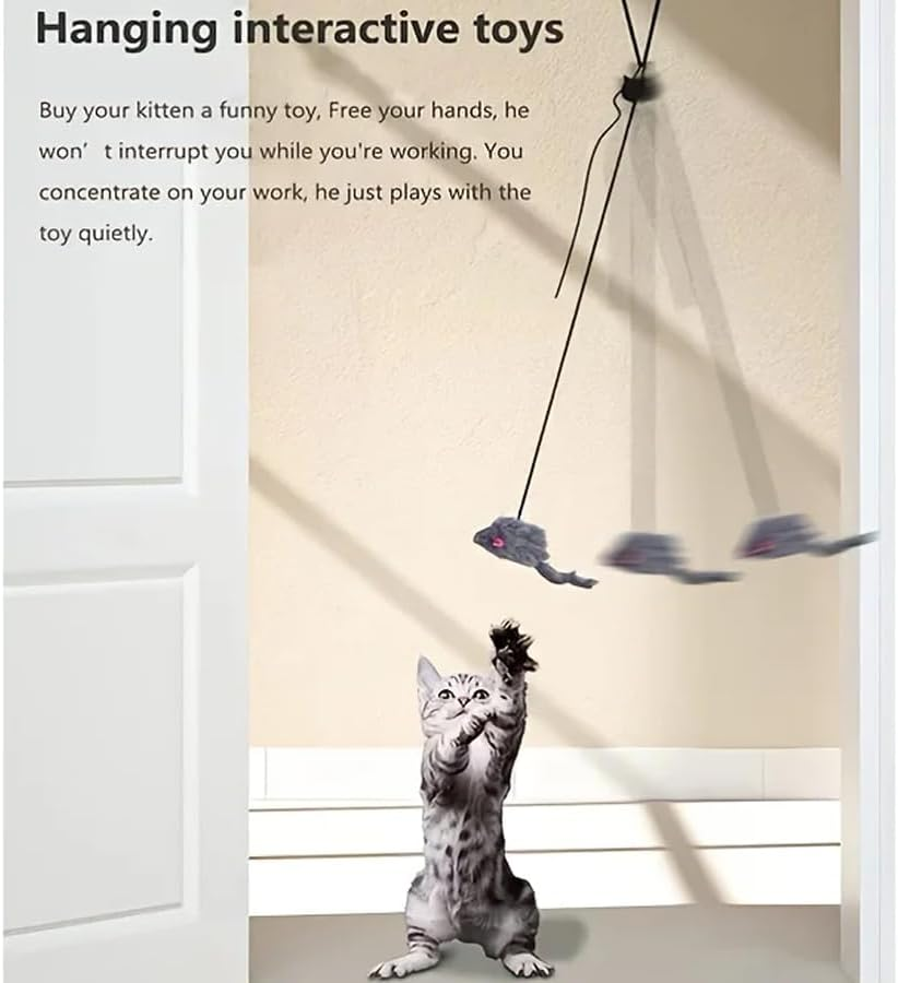 ARFUKA Cat Toys Interactive Cat Toy Feather Door Hanging Cat Toy Mouse Toy Self Play Retractable Cat Teaser Toy for Indoor Cats Kitten and Bored Indoor Adult Cats Pack of 2 image number 6