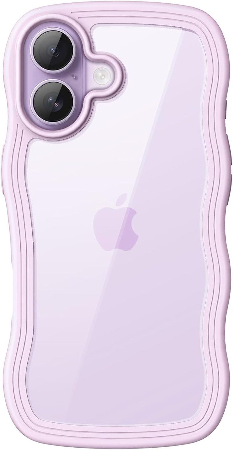 Jetech Wavy Case for Iphone 17 6.3-Inch, Cute Wave Frame Curly Shape Shockproof Phone Cover for Women and Girls, Clear Hard PC Back (Purple) image number 3