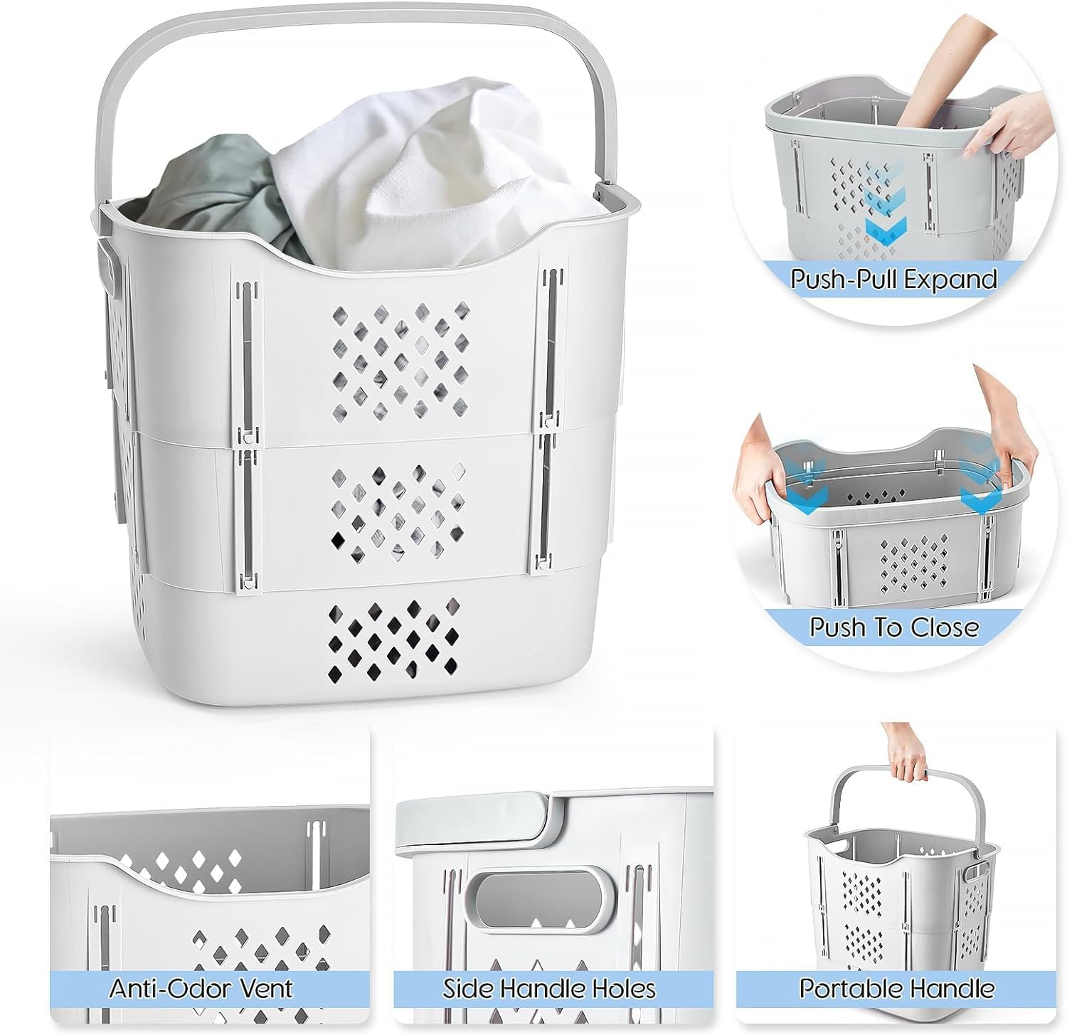 HAUNDRY Plastic Laundry Basket Set, Collapsible Storage Laundry Hamper - Foldable Pop up Laundry Basket for Washing & Storage 41L image number 4
