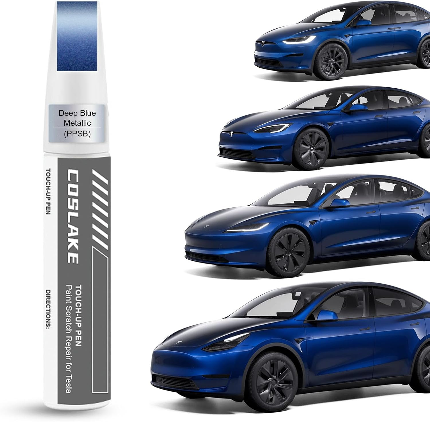 COSLAKE Car Touch up Paint(Deep Blue Metallic(Ppsb)) for Tesla Model Y/3/S/X, Car Paint Scratch Repair Kit with Pen Tip & Brush & 1Mm Fine Brush, Car Scratch Remover Pen with Color-Matched for Tesla image number 2