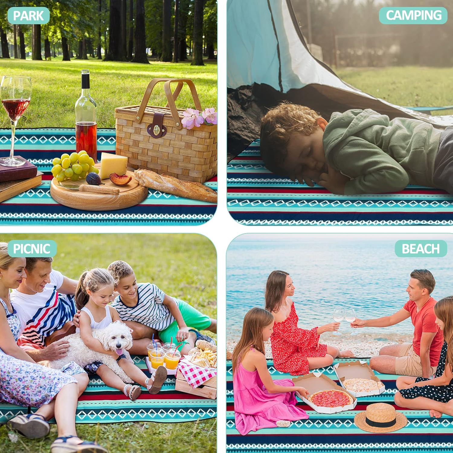 Picnic Blanket Portable, 300X200Cm Large Outdoor Rug with Waterproof Backing, Picnic Mat with Carrying Handle, Suitable for Camping, Travel, Park, Beach, Garden, Family Gathering image number 4