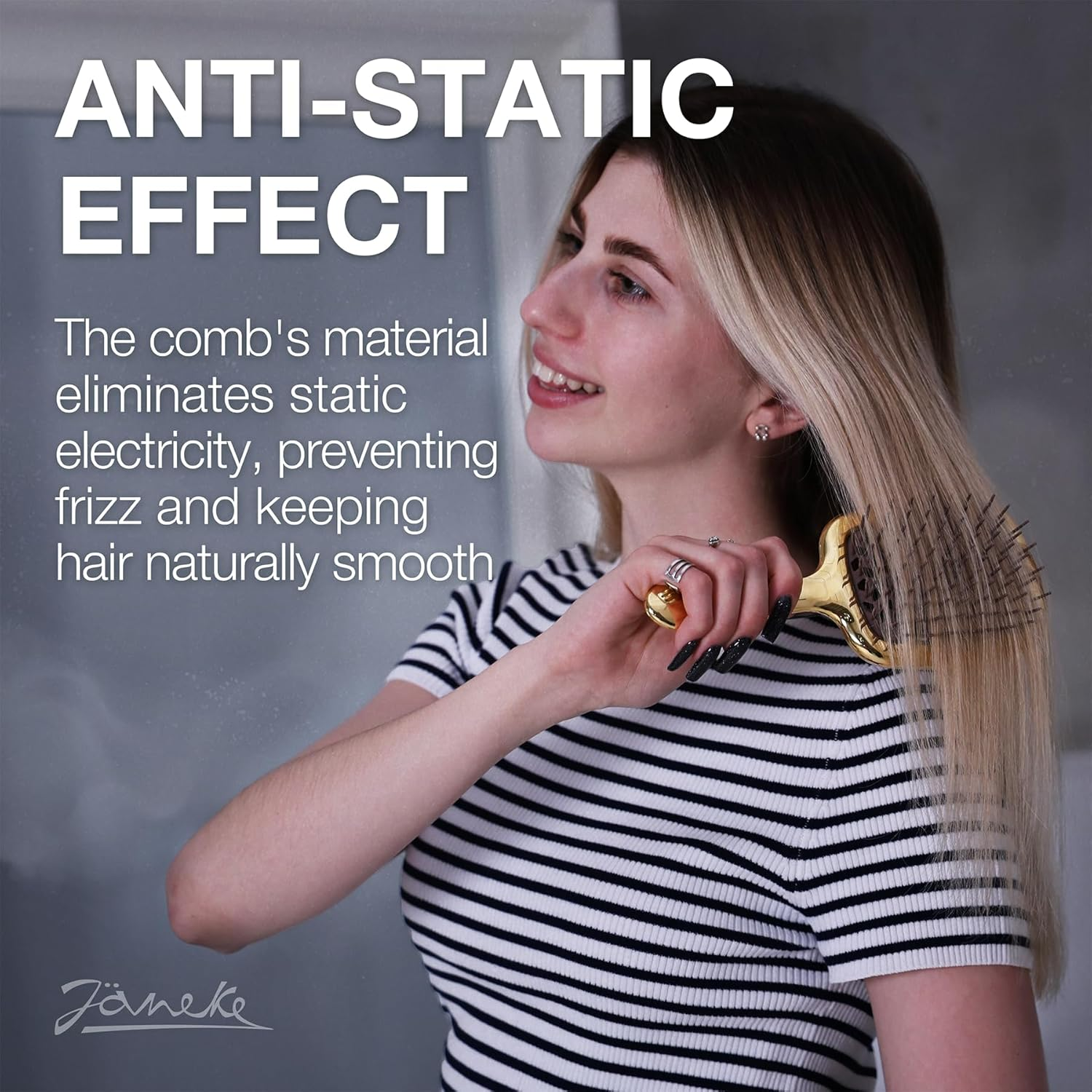 Janeke Superbrush Detangling Brush for Soft Smoothing Hair Brushing with Anti-Static Bristles - Vented Wet Hair Brush for Blow Drying Use - Perfect for Curly, Thick, Wavy, Fine Hair Types (Gold) image number 6