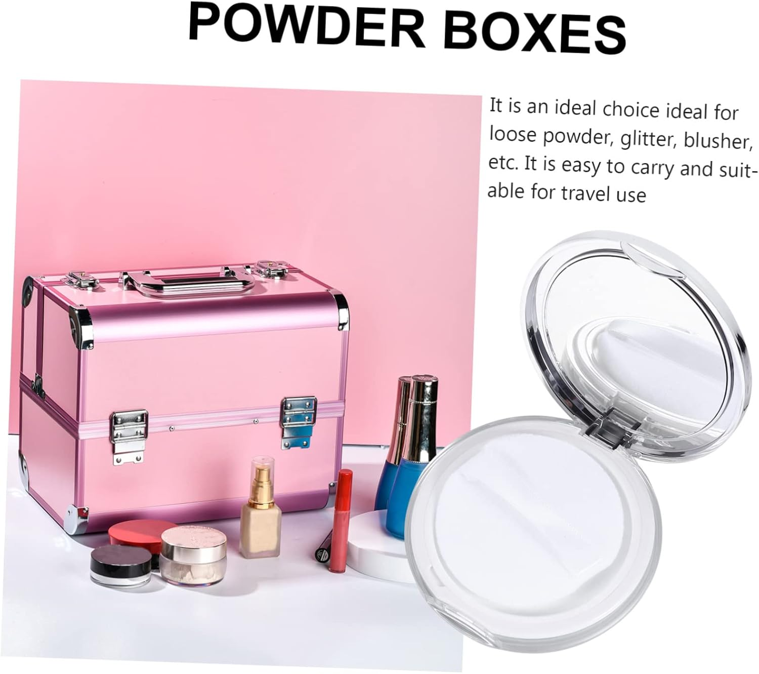 Minkissy Makeup Powder Puff 2Pcs Powder Compact Container, Plastic Empty Makeup Loose Powder Case with Puff and Elasticated Net Sifter Cushion Puff image number 2