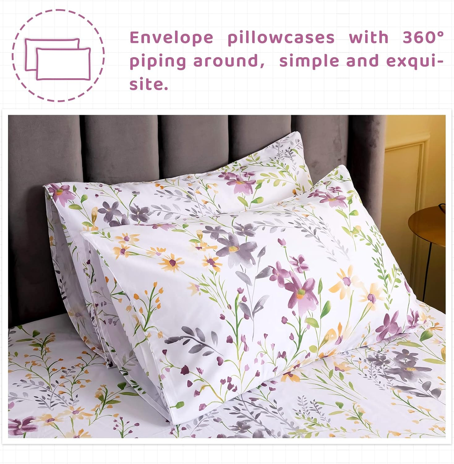 Queen'S House Romantic Garden Floral Bed Sheet Queen Set-W image number 5