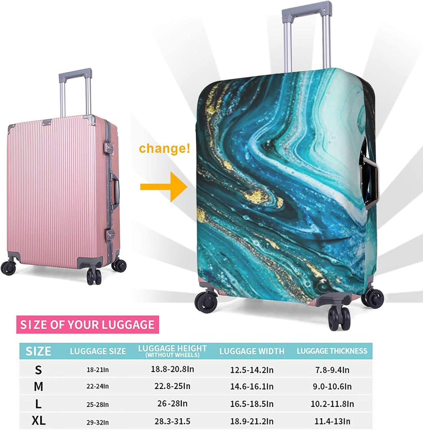 Stone Blue Gold Marble Luggage Cover Anti-Scratch Suitcase Protector Fits 18-32 Inch Luggage image number 4