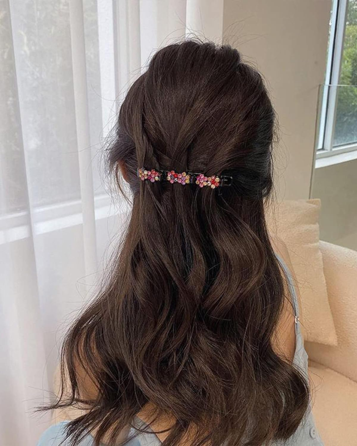 BPTRKOM Pack of 4 Glittering Crystal Stone Braided Hair Clips with Crystal Flower, Elegant Hair Styling Clips, Butterfly Hair Clips, Hair Accessories for Women image number 1