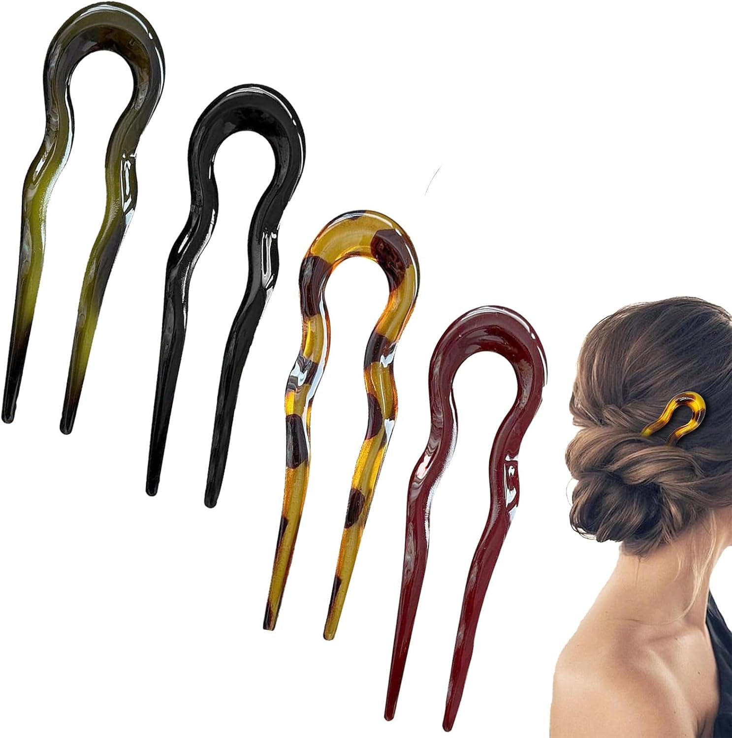 Pack of 12 U-Shaped Hair Pins, Hairstyle Chignon Pins, Vintage Hairpin Fork French, French Twist French Pin, Hairpin Stick French Style, French Hair Clips in Tortoiseshell image number 3