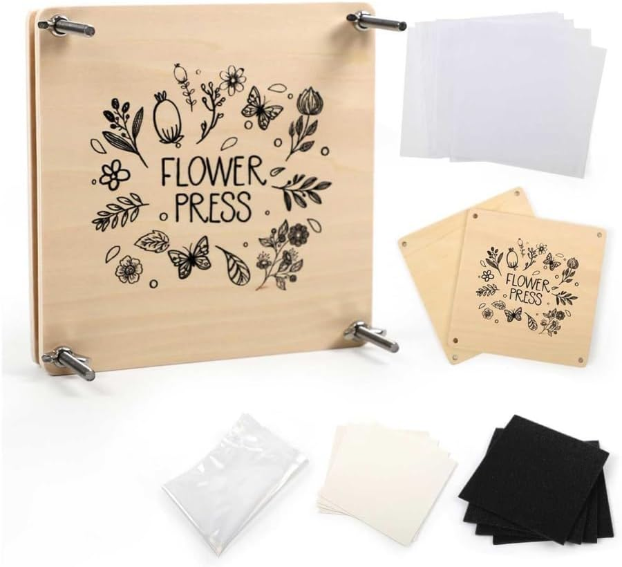 Portable Flower Pressing Kit,18&times;18Cm Wood Flower Leaf Plant Press Kit,Including Wooden Boards &times;2,Stainless Steel Screws &times;4,Absorbent Plates X4,Sponge X4,Backing Paper X10,And Thick Sealed Bag X2 image number 4