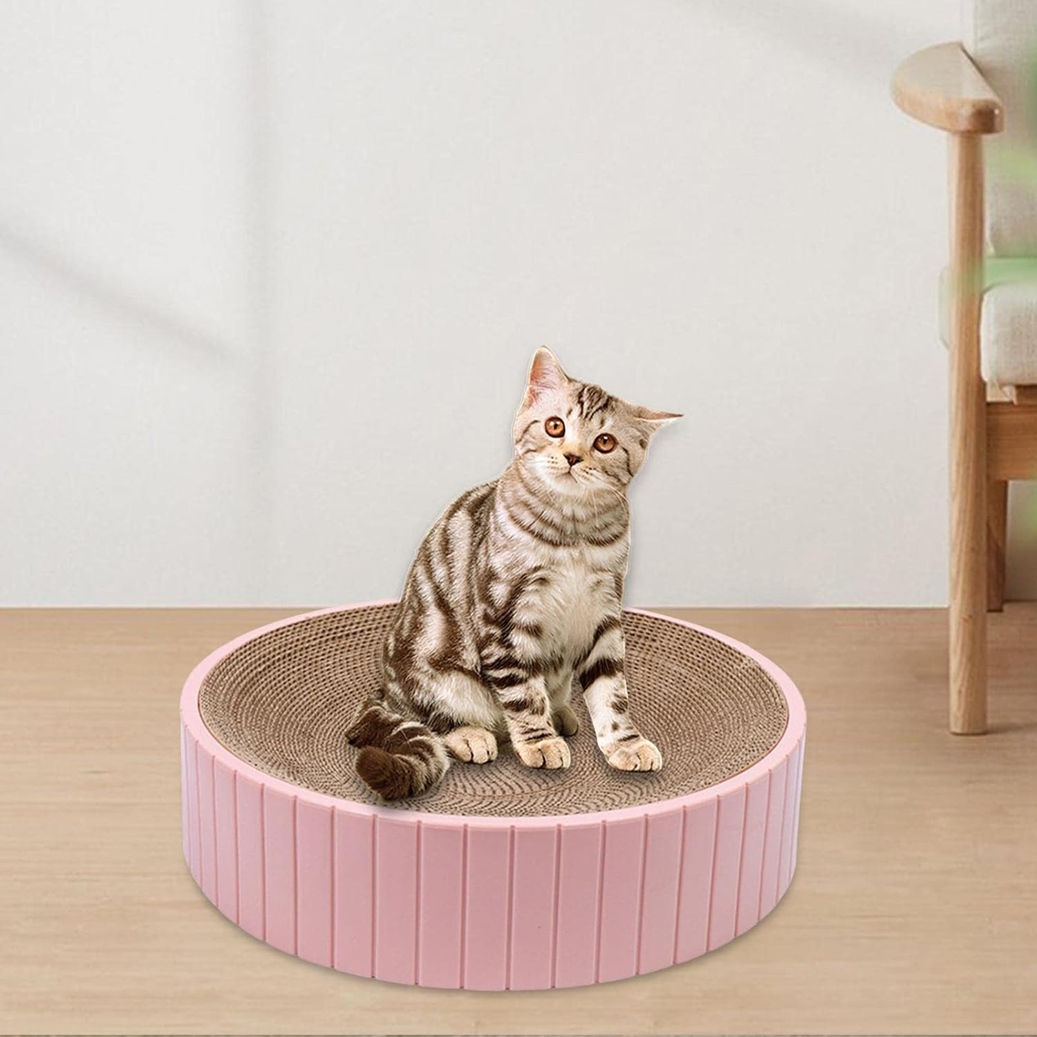 Fenteer round Cat Scratcher Durable 31Cmx31Cmx6Cm Sofa Protector Detachable Nest Bed Cat Scratching Board Bed Scratch Board for Rest Kitty Kitten, Pink image number 3
