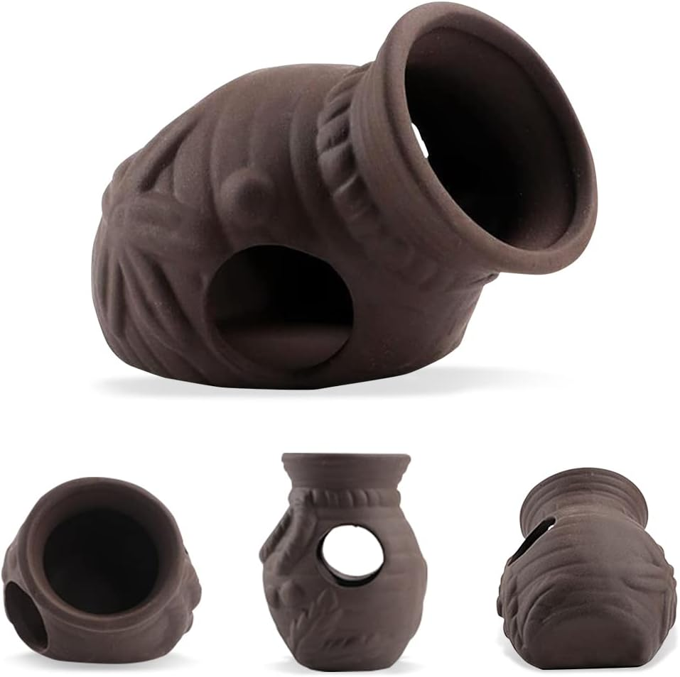 Aquarium Decoration Themed Ornaments - Ceramic Fish Tank Cave for Betta Cichlid - Accessories Landscaping Rock Cave Decoration Fish Shrimp Hiding (Vase) image number 2