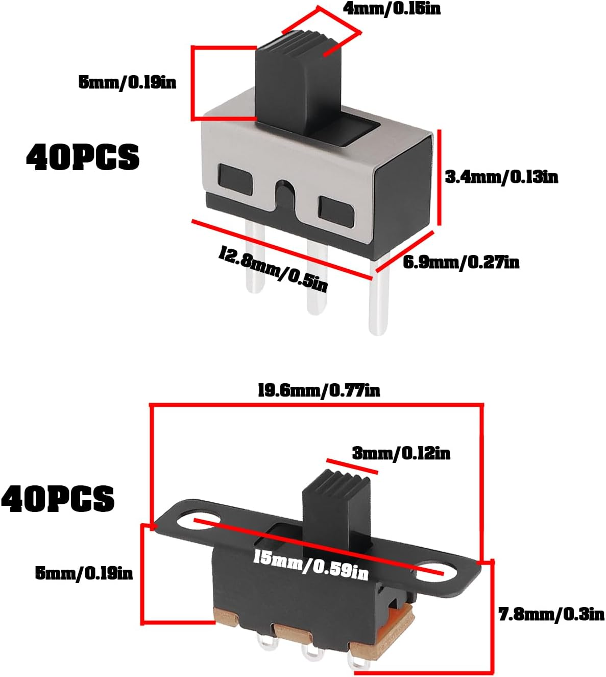 Emsea 80 Pcs SS12D10 SS12F15 High Knob Vertical Slide Switches SPDT 3 Pin 2-Position Panel Mount Micro Latching Toggle Switch for Audio Equipment