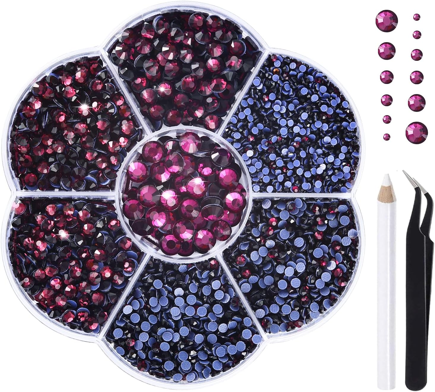 Liliume 5000 X Hotfix Rhinestones, Light Violet Rhinestones, 21 Colours, 5 Sizes, 2 Mm, 3 Mm, 4 Mm, 4.8 Mm, Rhinestone Glass, round Rhinestones for Clothes, Shoes and DIY Crafts (Purshcia)