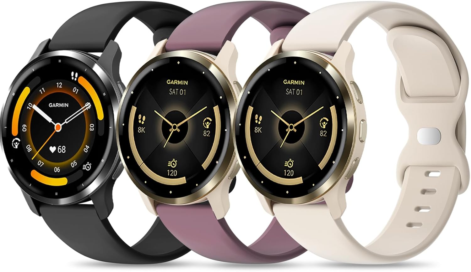 Everact 3 Pack Silicone Watch Bands Compatible with Garmin Venu 3S/Venu 2S/Vivoactive 4S/Vivomove 3S/Forerunner 255S/Forerunner 265S, 18Mm Quick Release Soft Sport Strap for Women Men