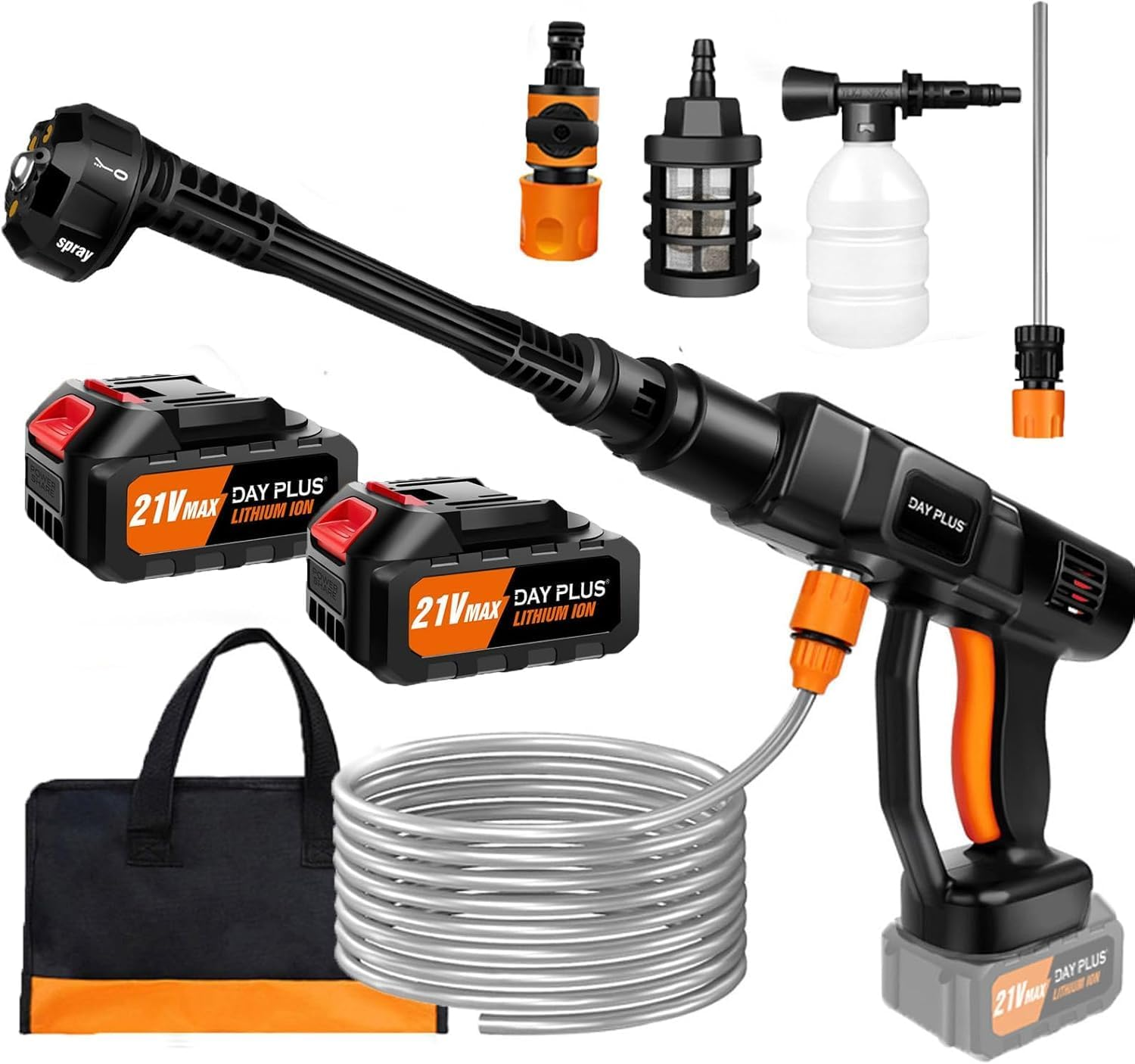 Cordless Pressure Washer, Portable Power Washer for Patio & Car, 6 in 1 Adjustable Nozzle with 5M Hose, Pressure Wash Tool with 2X 3.0Ah Batteries,Car/Floor/Garden Cleaning and Watering, Etc