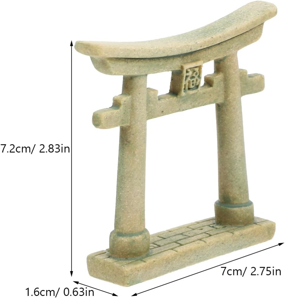 Alipis Japanese Torii Gate, Altar Shelf Mini Torii Gate with Stone Resin Miniature Shrine Japan Fairy Garden Statue for Fish Tank Bonsai Micro Landscape Decoration image number 1