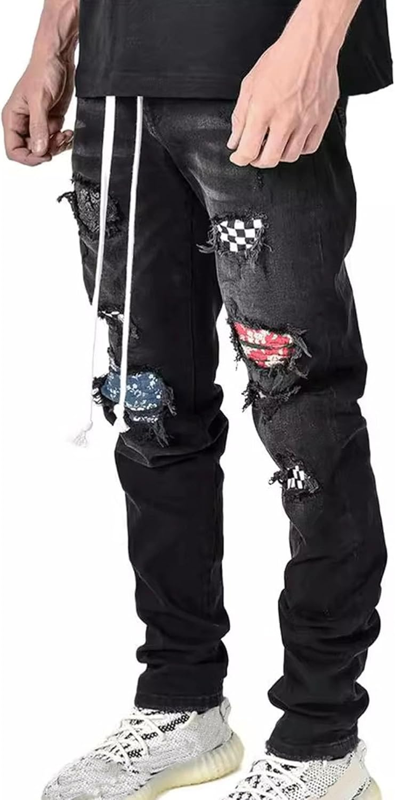 Men'S Trendy Skinny Jeans Classic Straight Ripped Slim Fit Jean Casual Regular Tapered Male Denim Pants, Black, L image number 6