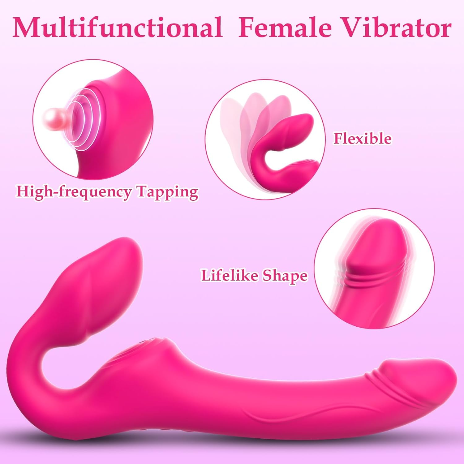 Strapless Strap-On G-Spot Dildo Vibrator for Women, Dreamyslut Anti-Slip Remote Control Realistic Double-Ended Dildo Vibrating Butt Plug with 10 Modes, Adult Sex Toys, Lesbian, Couple, Rose Toy image number 4