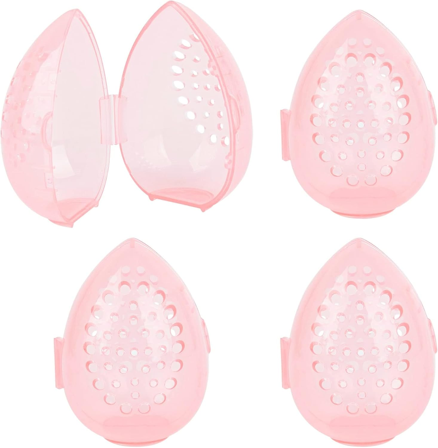 Framendino, 4 Pack Beauty Blender Sponge Container Breathable Makeup Case Clear Pink
