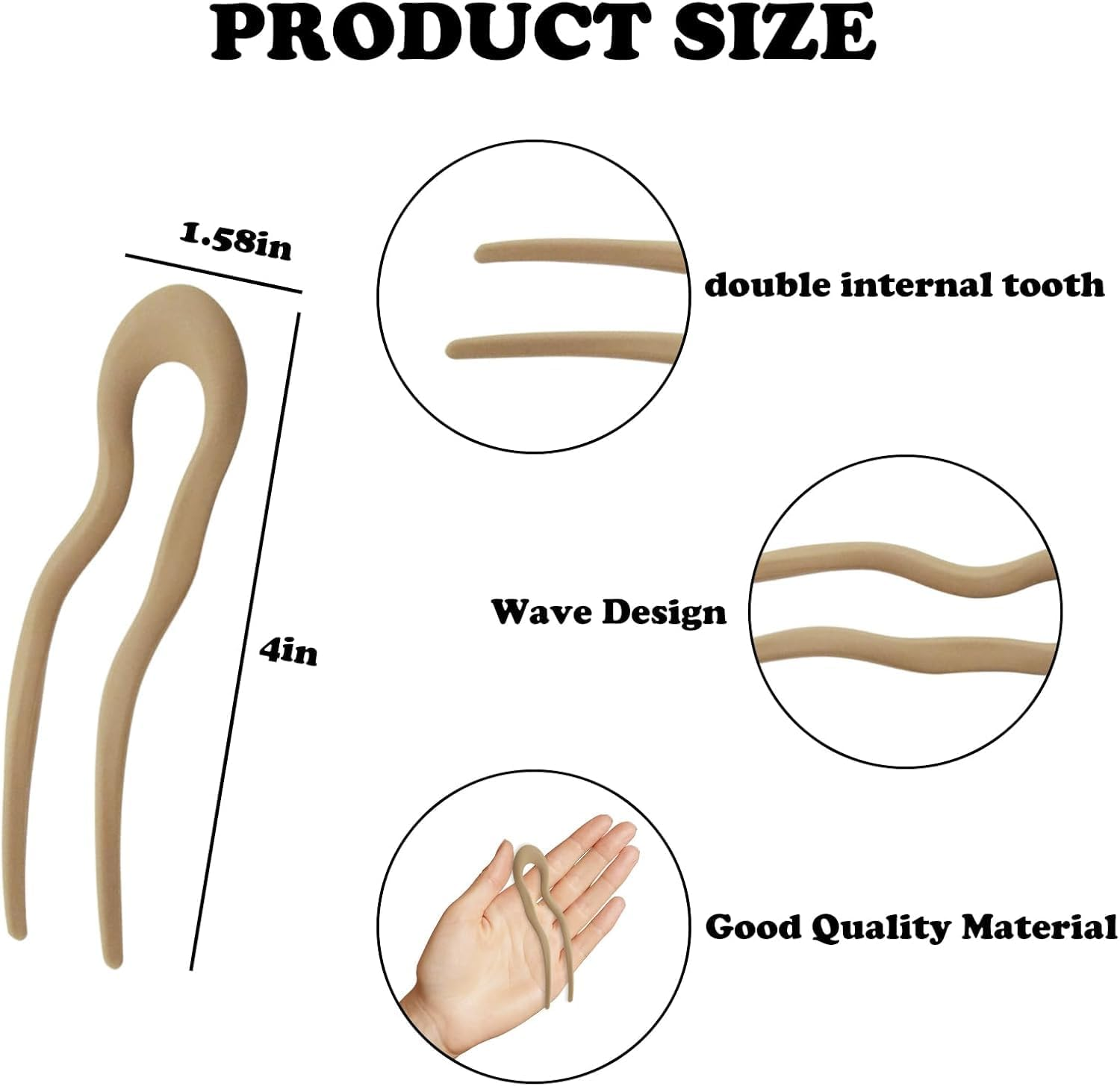 Frosted U Shaped French Hairpin, 6Pc Wavy U Shaped Frosted Twist Hairpins, French Twist Hair Pin U Shaped Hair Pin Forks for Women