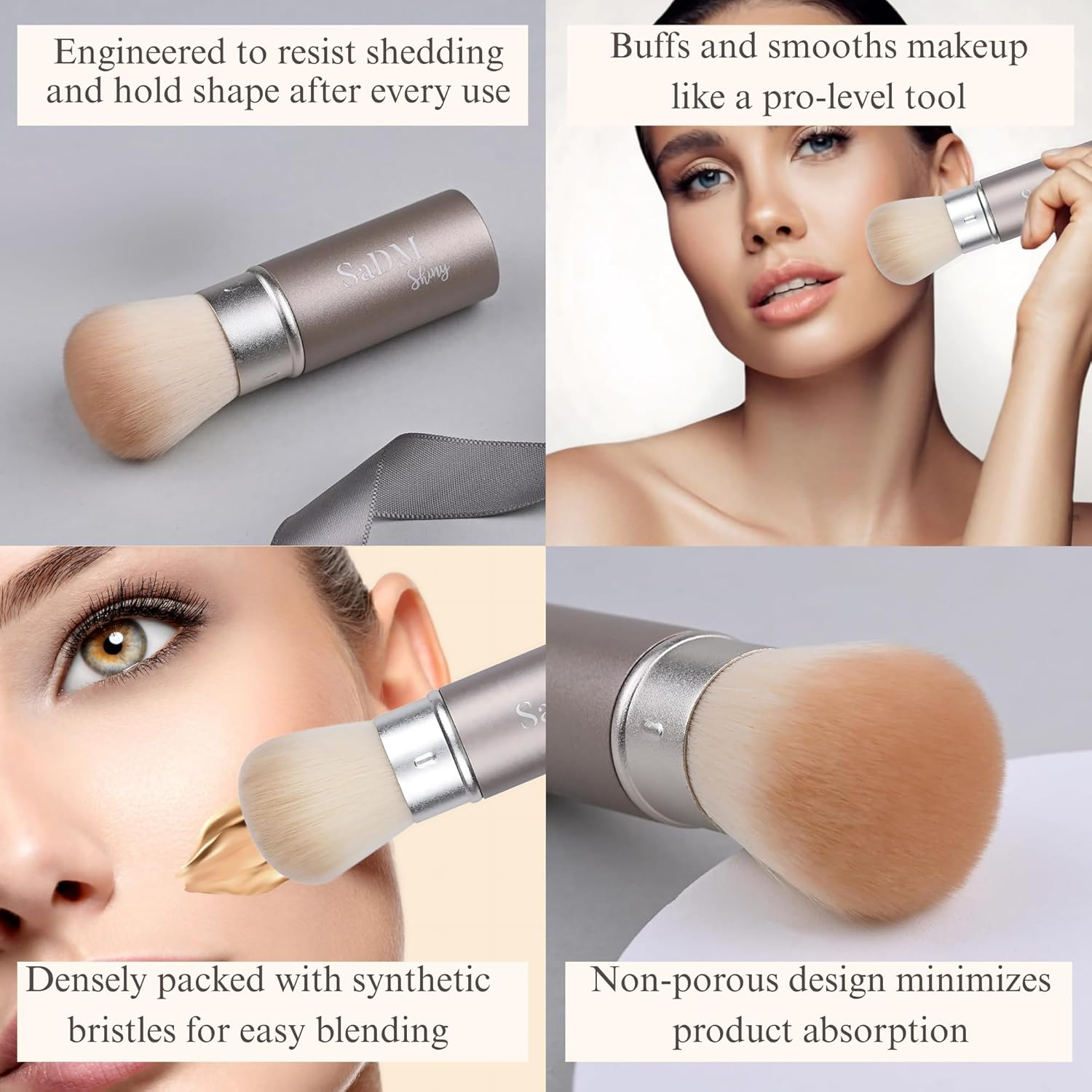 Retractable Kabuki Makeup Brush - Blender Brush for Powder, Cream, Liquid Foundation, Sunscreen, Blush Blending & Bronzer - Professional Make up Brush - Full Face Makeup Brush - Vegan & Cruelty Free image number 2