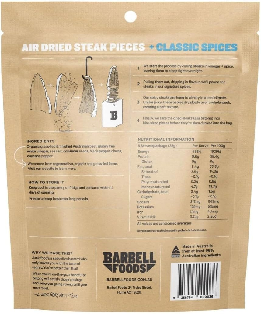 Barbell Biltong Air Dried Steak, Mixed Box, 6X200G Bags, Grass-Fed Beef, High Protein Meat Snack image number 5
