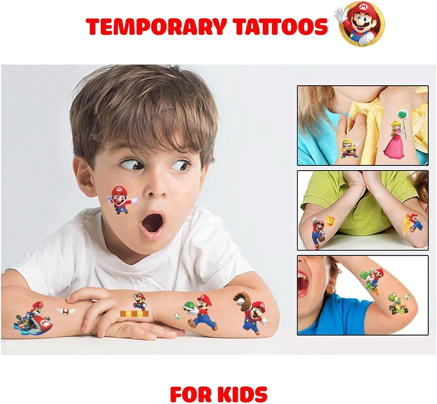 TAIMOWEI Super Mario Temporary Tattoos for Kids(8 Sheets) Cute Fake Tattoos Stickers for Birthday Party Supplies Favors image number 4