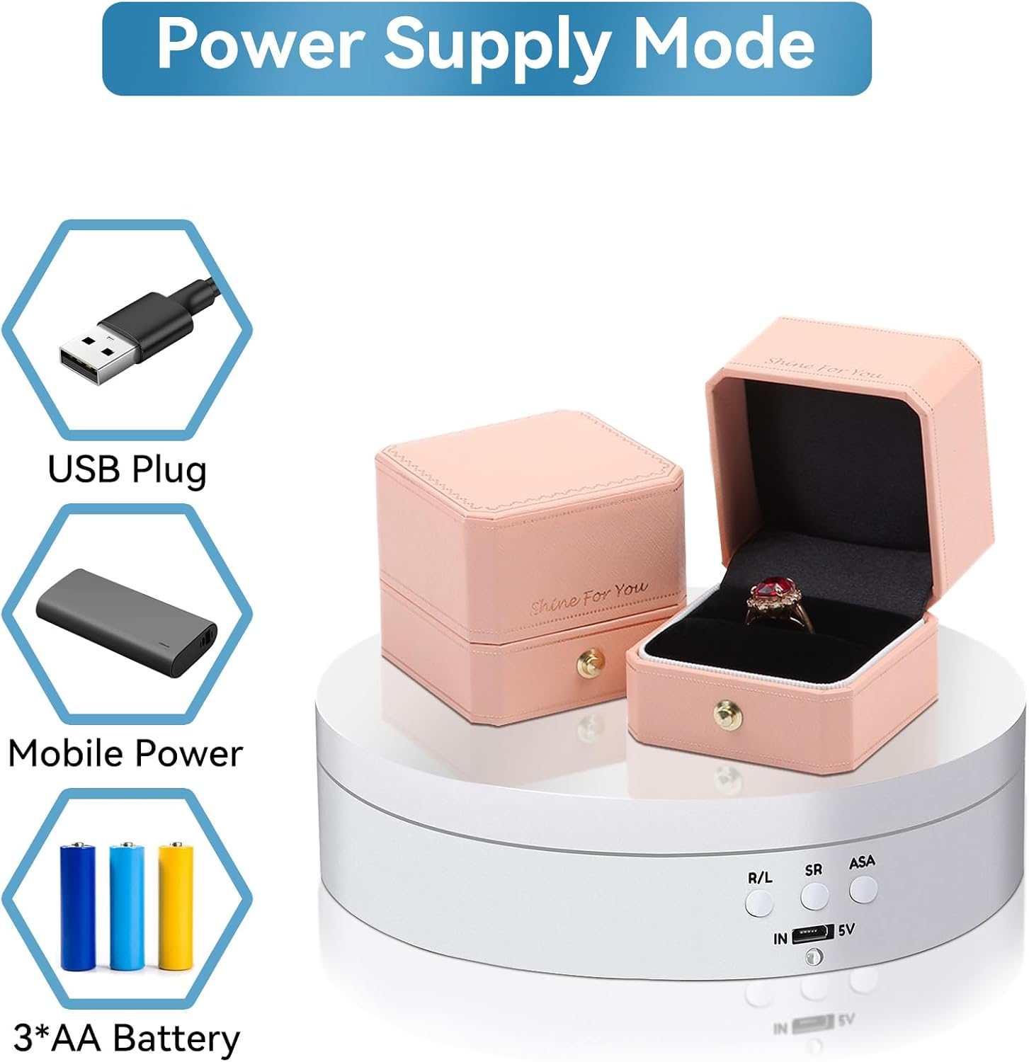 Dawntress Rotating Display Stand Motorized - Electric Turntable Display 5.4Inch / 13.72Cm with 3 Modes, 360 Degree Automatic Turntable for Photography Products, Jewelry, Cake, Market Shows - White image number 4