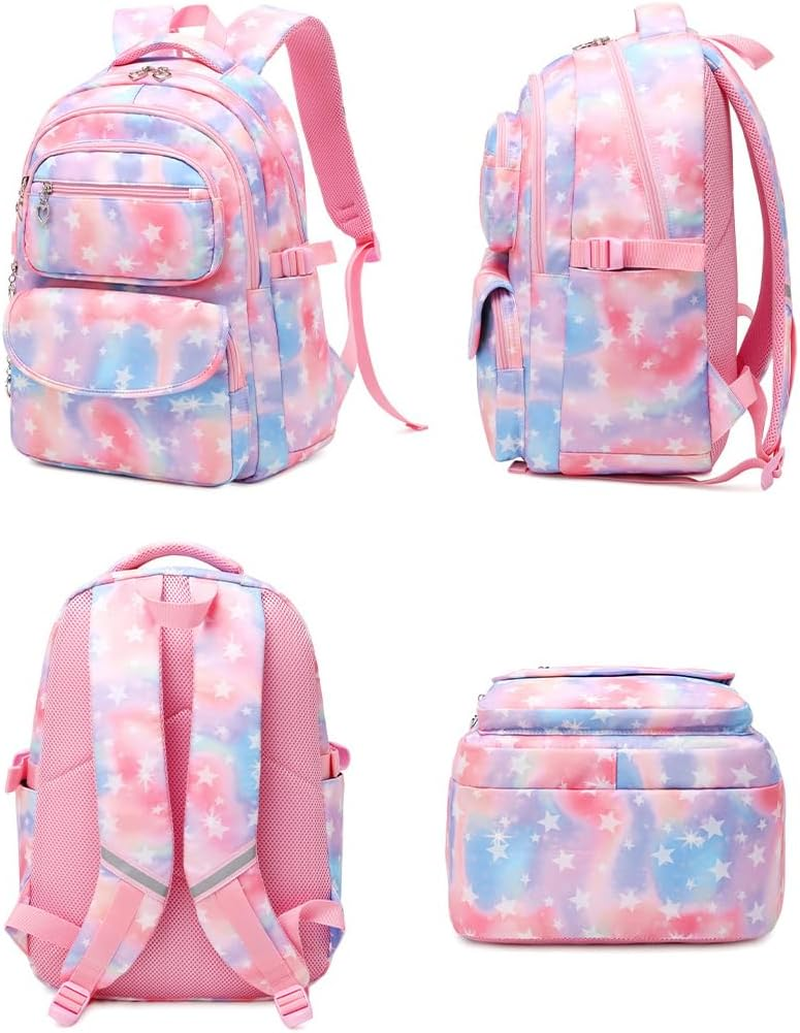 Coolwife School Backpack Set Lunch Bag Pencil Case 3 Pieces Teens Girls Cute Primary Junior Middle Students Daypacks, Tie-Dye Stars Pink, One Size, Casual Student - Strawberry Pink image number 6