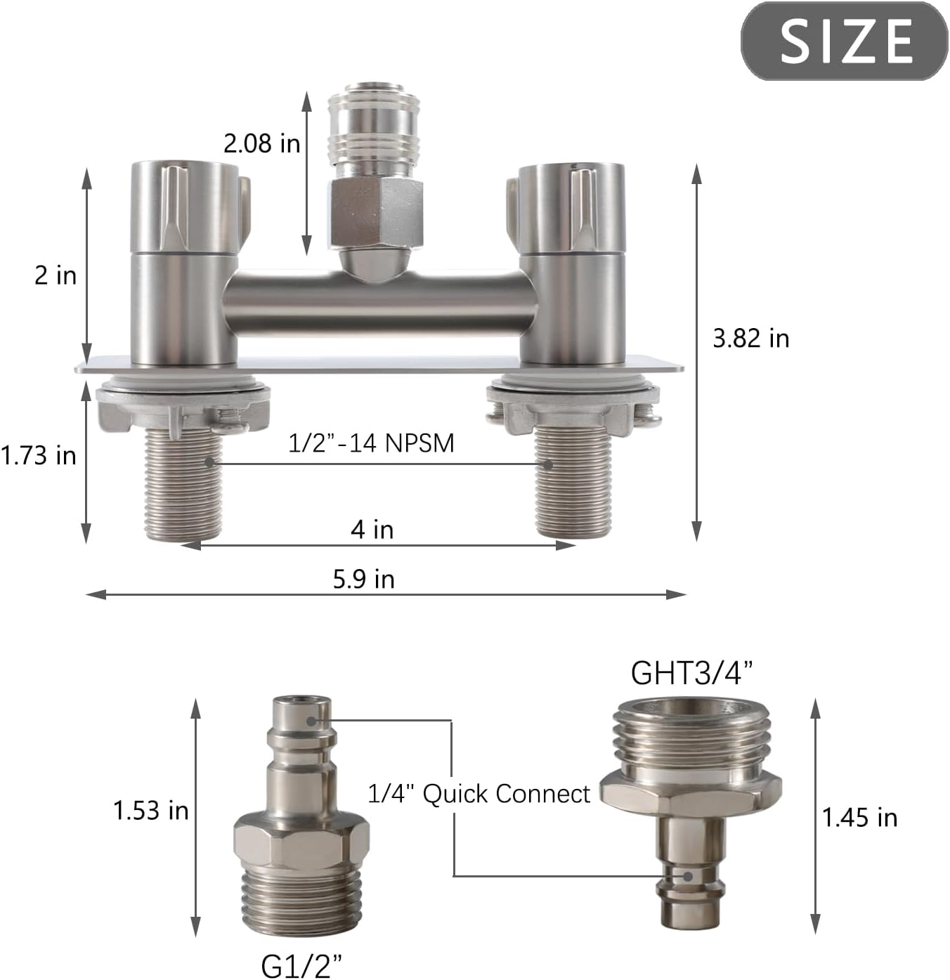 All Metal RV Exterior Shower Faucet,4" RV Shower Faucet Replacement,Rv outside Shower Valve Kit,Camper Shower Faucet Valve with Quick Connect,Rv Exterior Sprayer Faucet (Brushed Nickel) image number 1