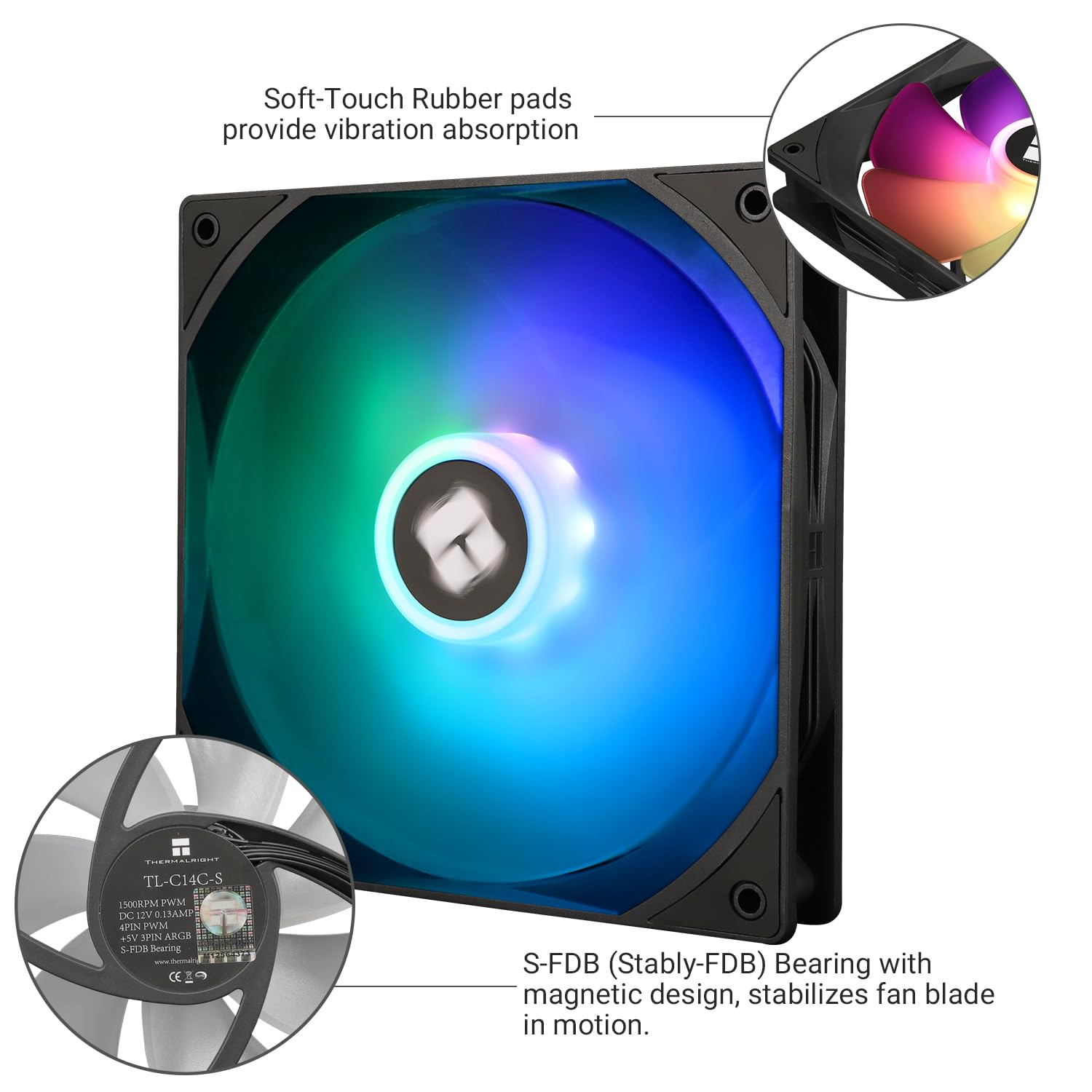 Thermalright TL-C14C-S High Performance Cooler Fan 1500RPM,PWM Cooling Fan, Computer Case Cooling (140Mm, ARGB) image number 1