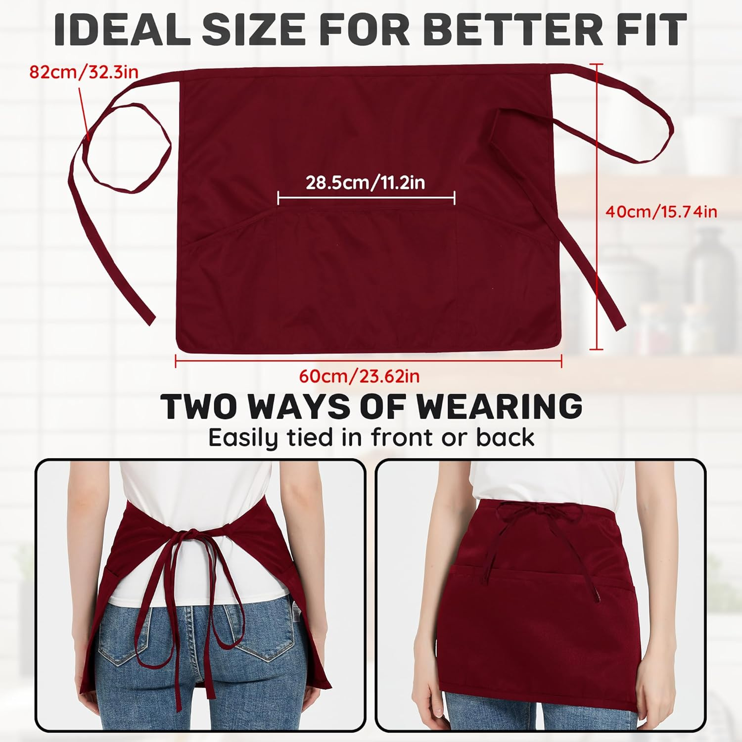 Funchaos 6 Pieces Waist Apron, Waiter'S Apron with 3 Pockets, Waterproof Half Apron for Men and Women, Cooking Apron for Cooking, Cleaning, Painting, Gardening, Bistro, Restaurant