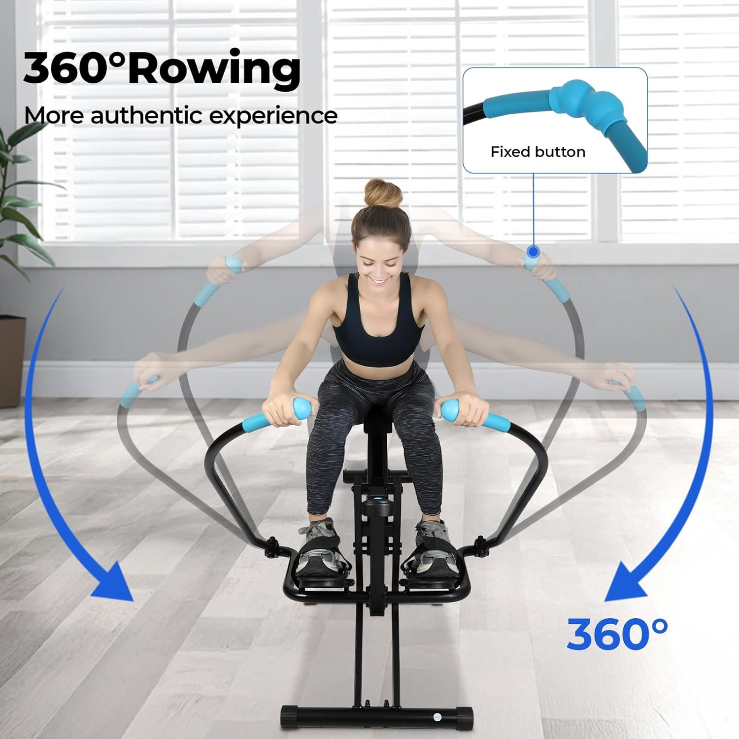 2 in 1 Rowing Machine,Rower Home Gym Fitness Equipment,Strength Training Leg Machines,130Kg Capacity 360 &deg;Rotation LED Display Rowers image number 6