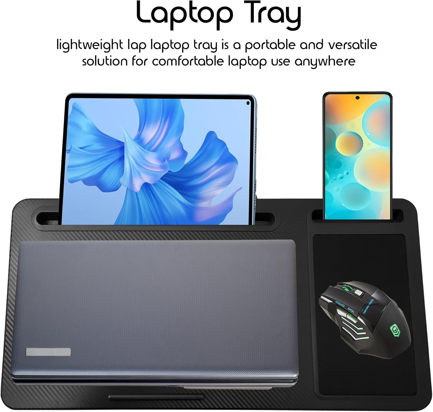 Lap Desk Laptop Tray with Cushion Support | Portable Laptop Stand with Built in Mouse Pad and Phone Holder | Lightweight Bed Sofa Floor Tablet Desk for Home Office and Travel image number 6