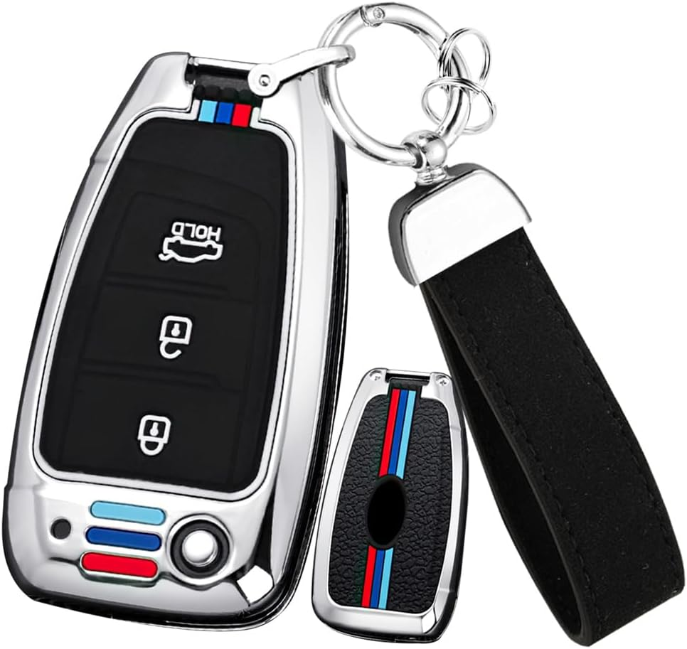 Ontto Zinc Alloy Car Key Fob Cover Fit for Hyundai Elantra Solaris Tucson I30 I35 I40 KONA Genesis Santa Fe Azera Folding Key Case Keyring Key Shell Holder Bag Keychain Accessories 3 Button Black