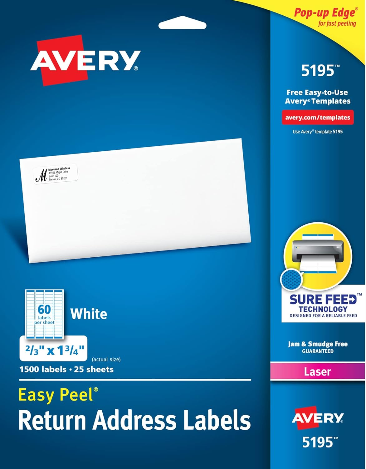 Avery Printable Return Address Labels with Sure Feed, 2/3" X 1-3/4", White, 1,500 Blank Mailing Labels (05195) image number 5