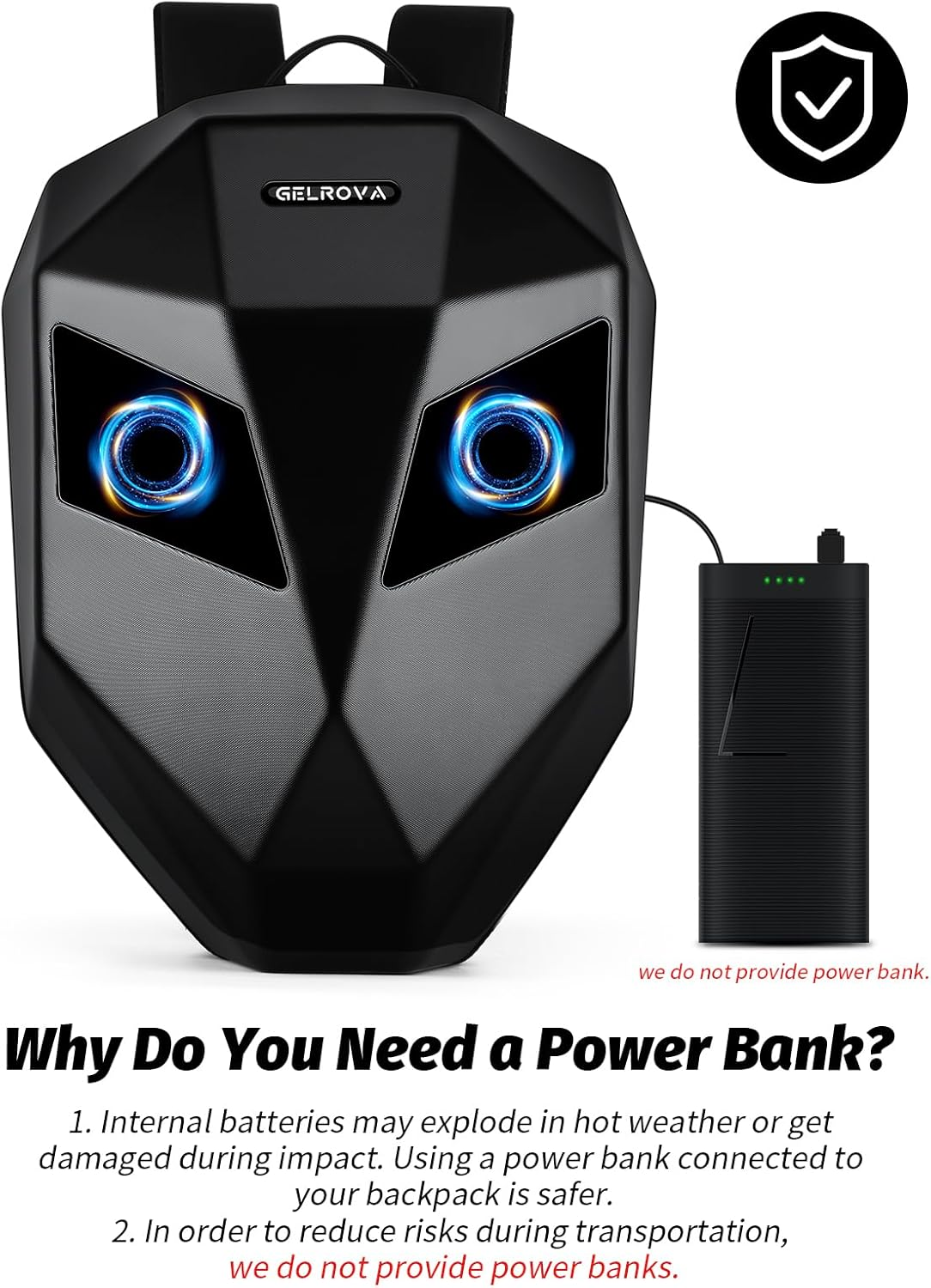 Gelrova Knight LED Motorcycle Backpack, Hard Case Riding Backpack DIY Motorbike Luggage Laptop Bag Waterproof, 19Inch image number 2