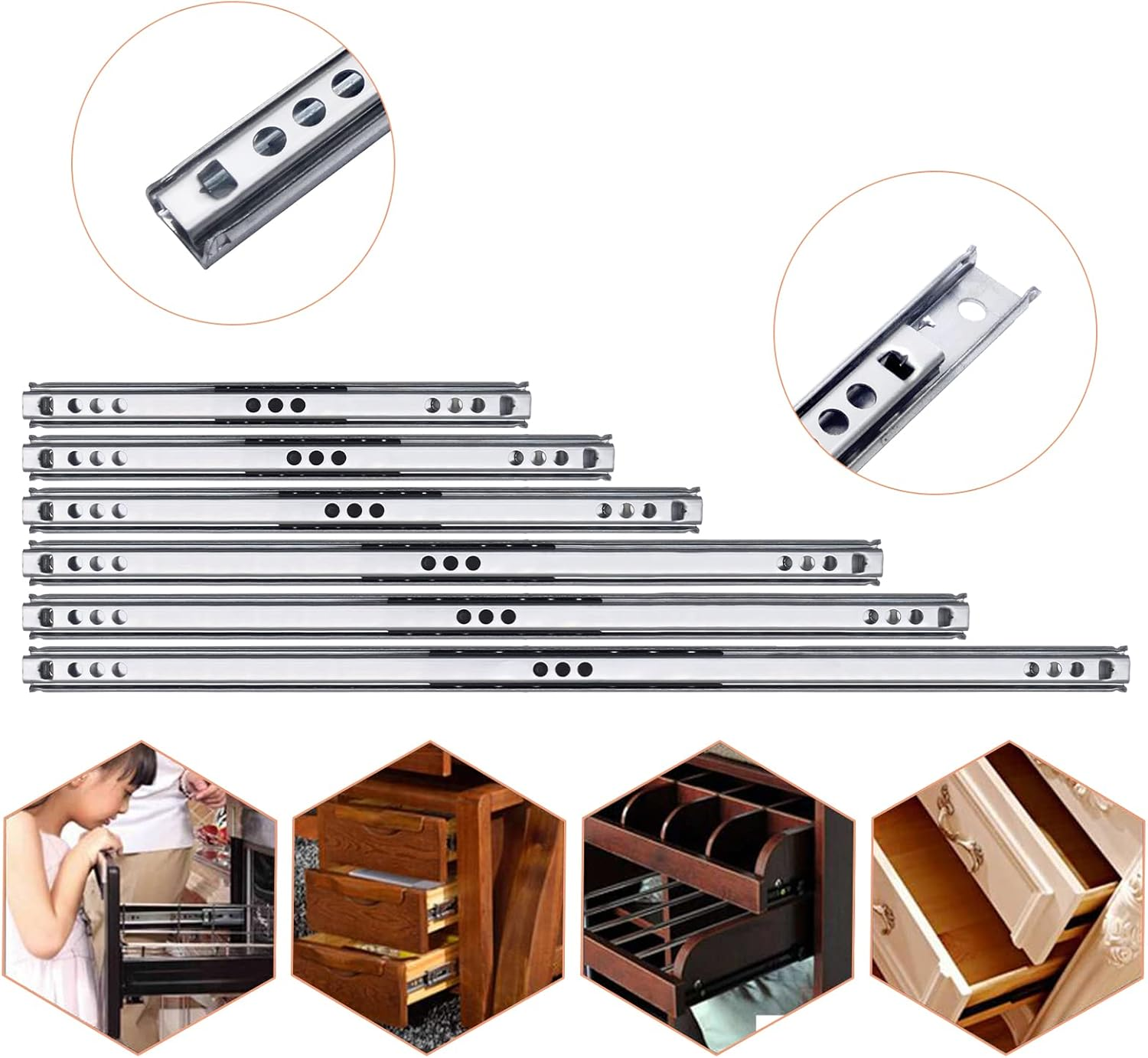 Drawer Runners, 17 Mm X 246 Mm Extension Runners with Partial Extension for Drawers, Ball Extension, Drawer Runner, Rail System, Furniture Fittings (1 Pair) image number 6