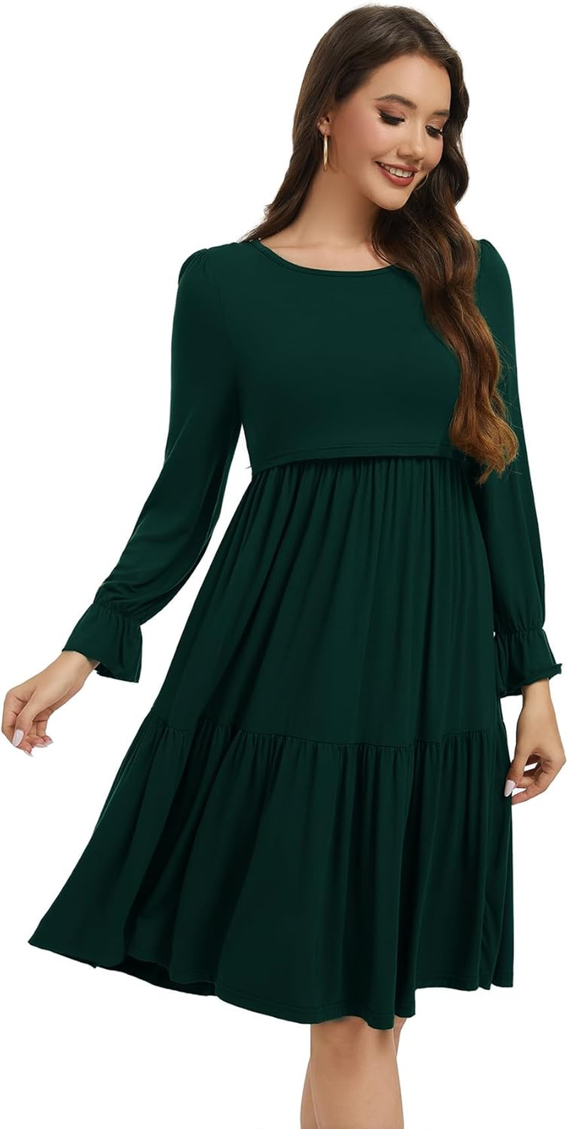Smallshow Women'S Maternity Nursing Dress Long Sleeve Ruffle Breastfeeding Clothes image number 6