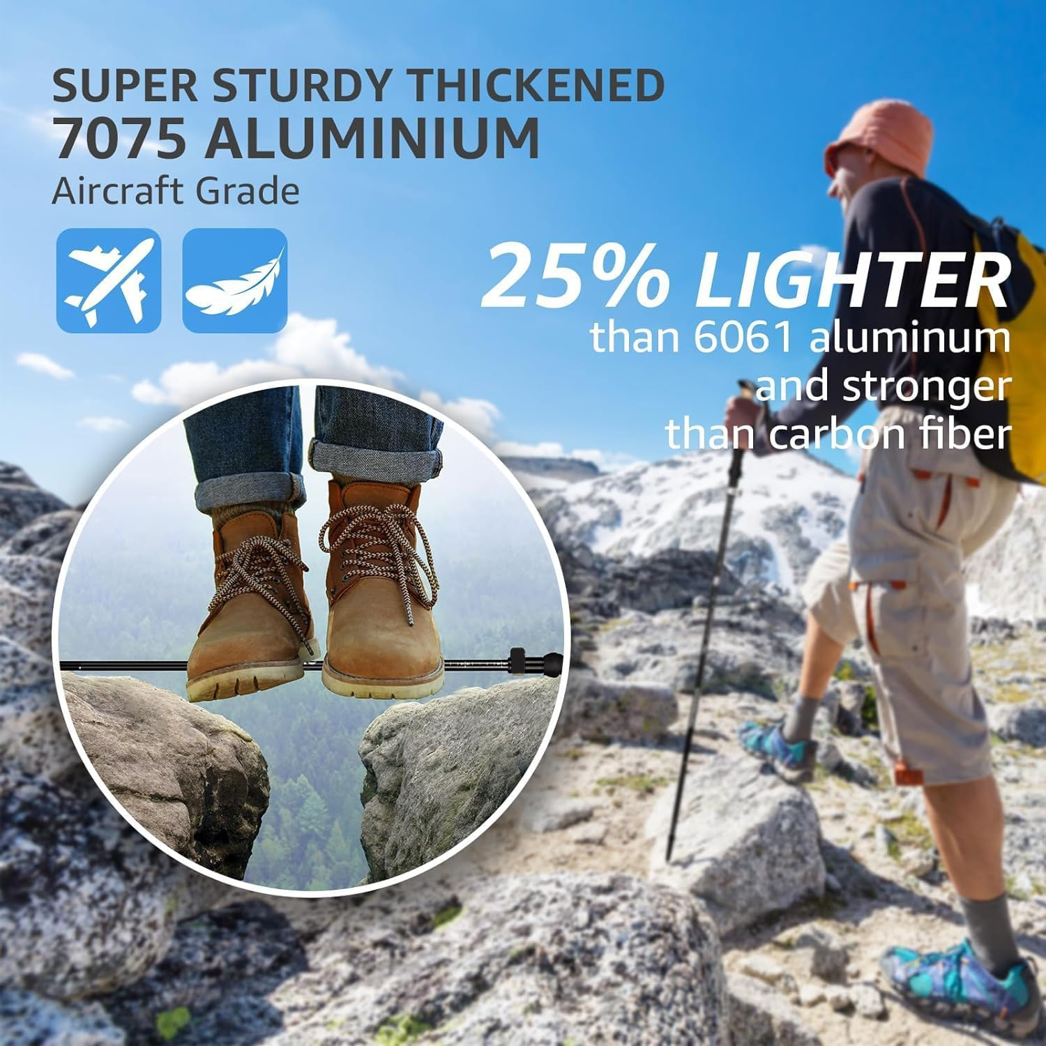 Dsocool Collapsible Trekking Poles - Lightweight Folding Hiking Poles for Women Men - Walking Sticks for Hiking - Adjustable with Quick Flip Lock & All Terrain Accessories - Set of 2 image number 6