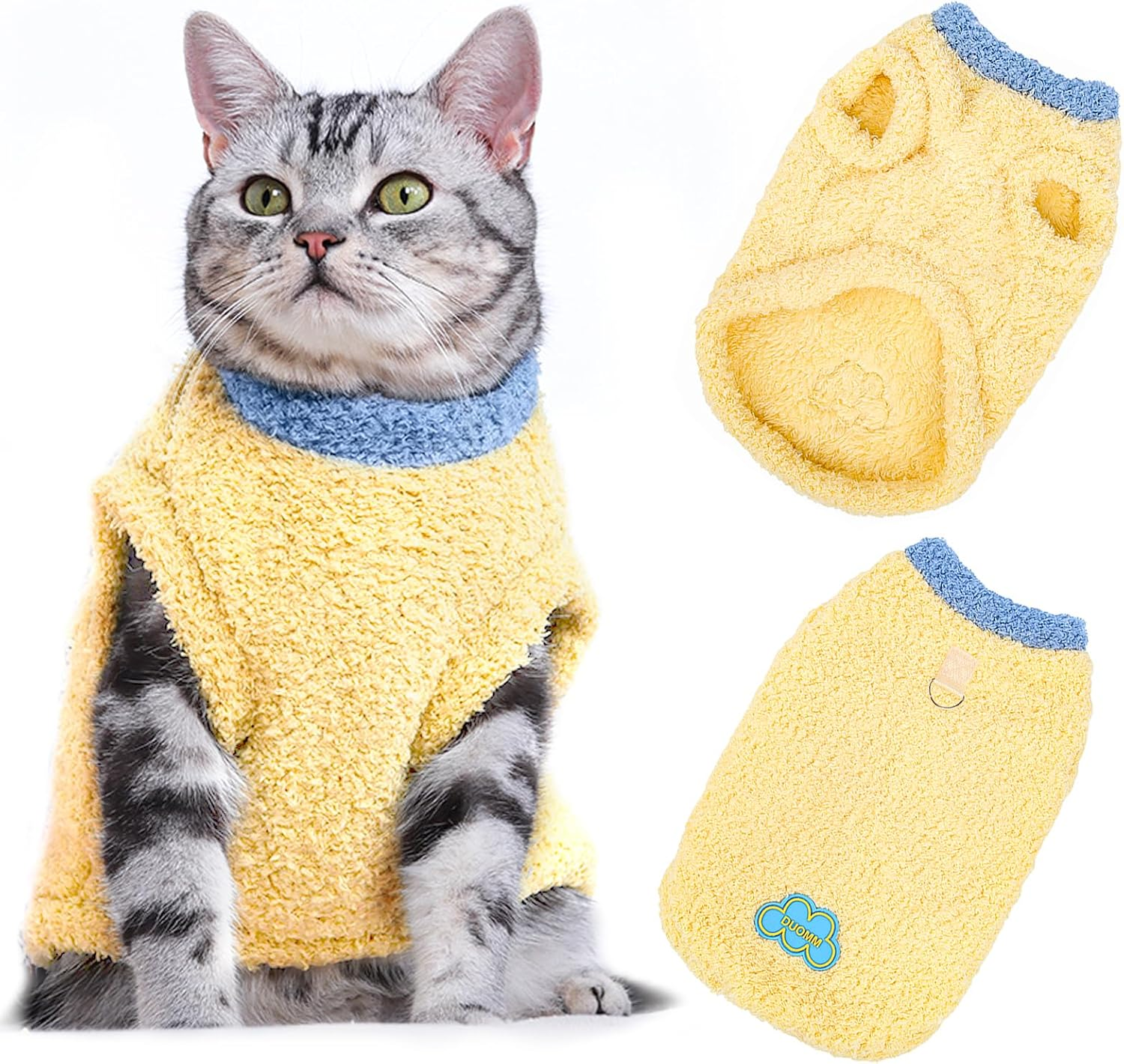 Soft Warm Jumper, Plush Sweatshirt for Small Cat & Dog, Winter Warm Cat & Dog Jumper Sweater, Pet Sweater Vest (Yellow, XS)