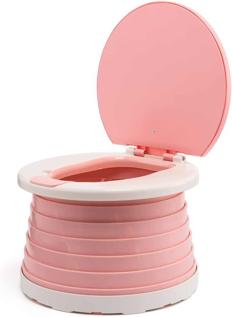 Portable Potty Seat for Kids Toddler,Foldable Travel Potty Training Seat with 2 Rolls Cleaning Bags, Travel Toilet Seat for Car, Camping, Outdoor, Indoor (Pink)