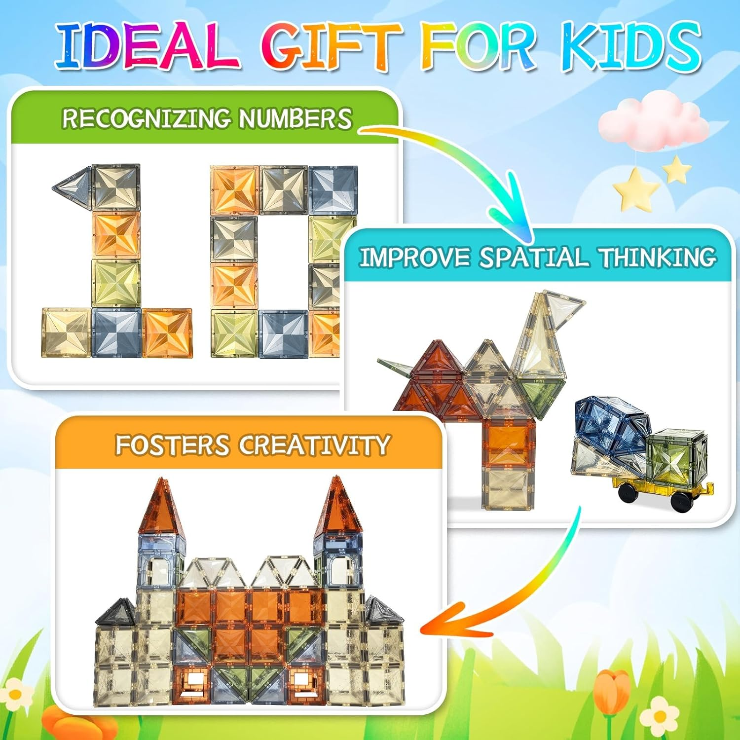 Magnetic Tiles Kids Toys, 3D Magnet Puzzles Stacking Blocks Safe Creative Kids Manipulative Preschool Learning Construction Toy, Sensorial Education Toy,From 3 Years Old, 100 PCS image number 5