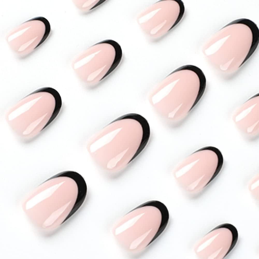 KXAMELIE Black French Press on Nails Almond Medium, Acrylic Press on Nails Naked with Daisy Fake Nails Youth Nails Stick on for Manicure image number 3